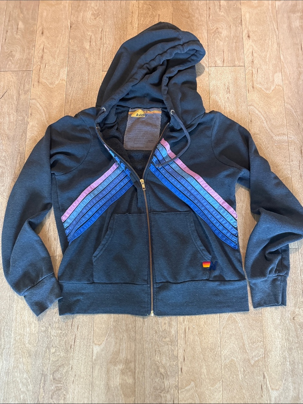 Aviator Nation Mountain Stitch Chevron Stripe Zip-Up Graphic Hoodie Sz. S - Picture 4 of 9